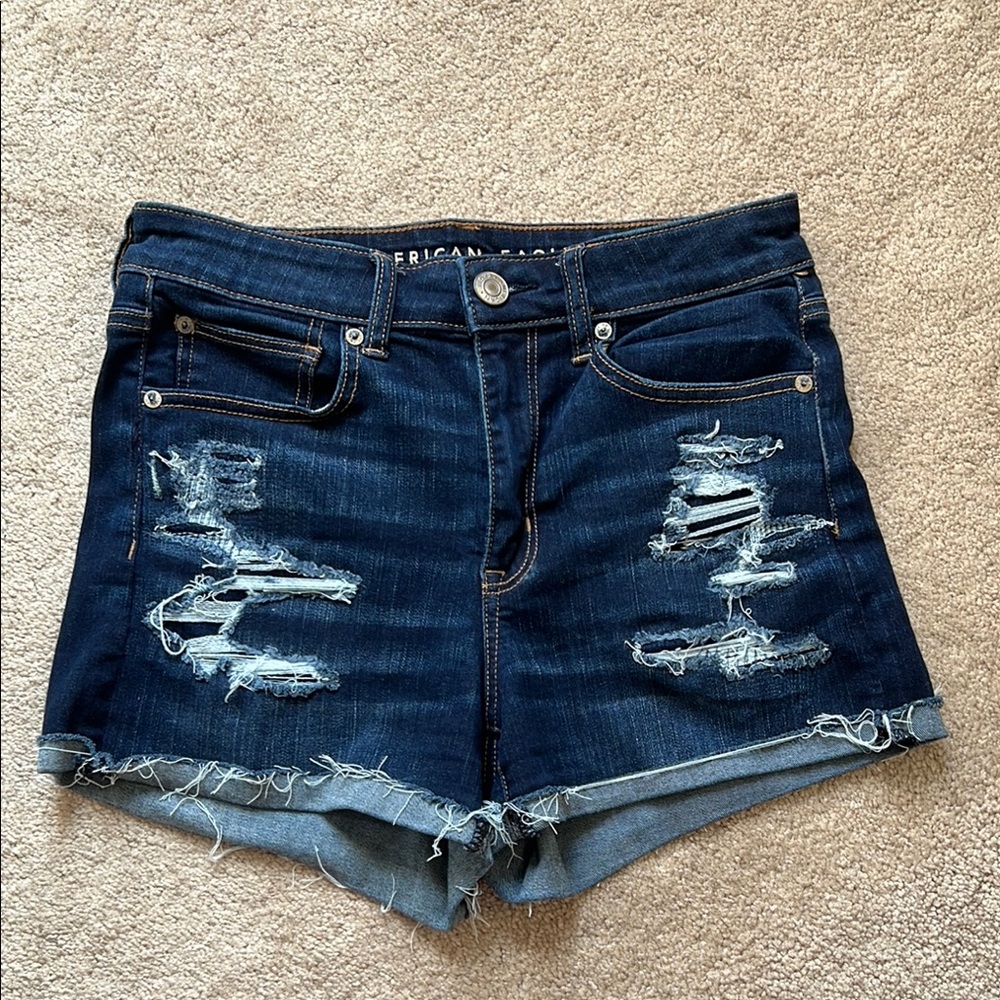 American Eagle Outfitters Blue Distressed Jean Shorts
